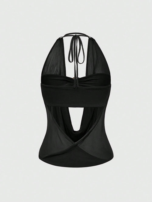 Retro Deep Draped Neck Backless