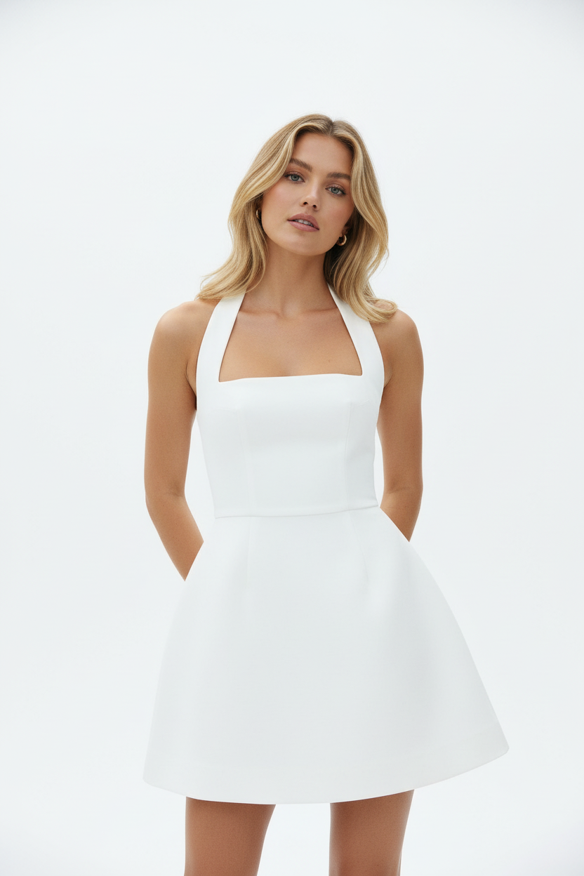 White Halter A-Line Mini - Front Shot